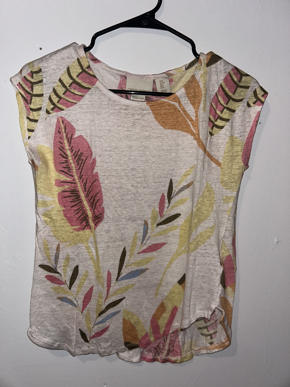 Cynthia Rowley Floral Feather Linen-Blend Tank - Pink, Yellow, Green